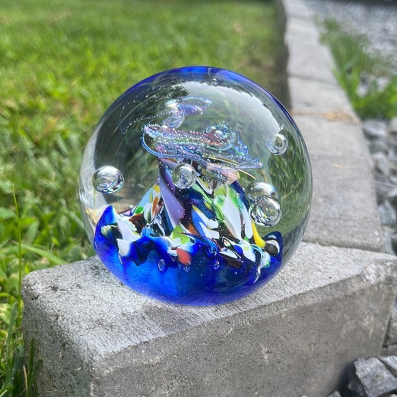 Caithness of Scotland Colorful Myriad Blue Blown Art Glass Paperweight #6759 - Picture 2 of 6